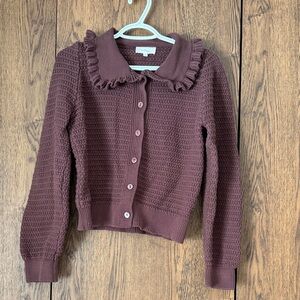 bohme Ruffled Collar Cardigan Brown Sweater
